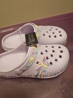 American Exchange Lilac Kids Clogs with Pastel Butterfly & Stars